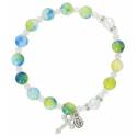 Armband op elastiek Groen-blauw-wit + Medaille + Kruisje 