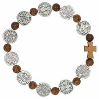 Armband op elastiek - medailles H Benedictus - hout 