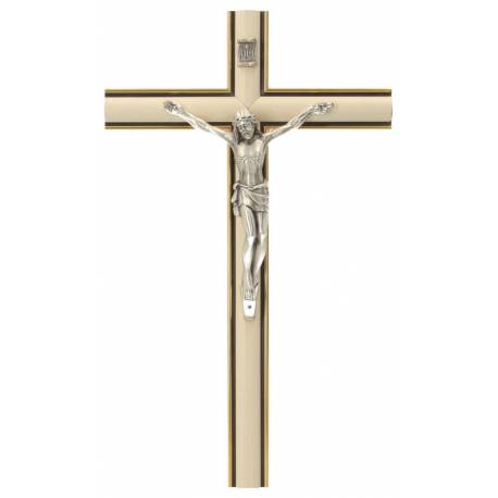 Croix Murale - 25 cm - Bois Bombé Blanc