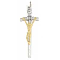 Croix Pape argentée 58 mm Christ doré