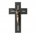 Croix Murale Ardoise - 22 Cm - Corps Bronze