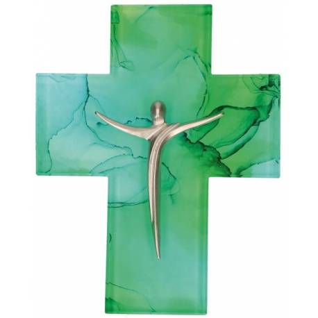 Croix murale verre 11,5 x 14,5 cm Corps en métal