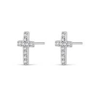 Boucles d'oreilles croix en argent avec strass
