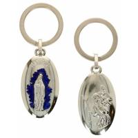 Porte-Clefs N.D. de Banneux / St Christophe 44 X 26 mm - Email Bleu