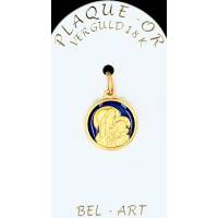 Médaille plaqué-or émail - Vierge et enfant 14 mm