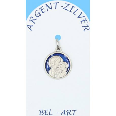 Medaille Zilver email - O.L.V. met kind 14 mm 