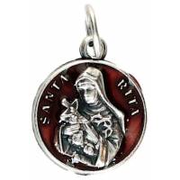 Médaille 13 mm Ste Rita - Métal argenté / Email rouge