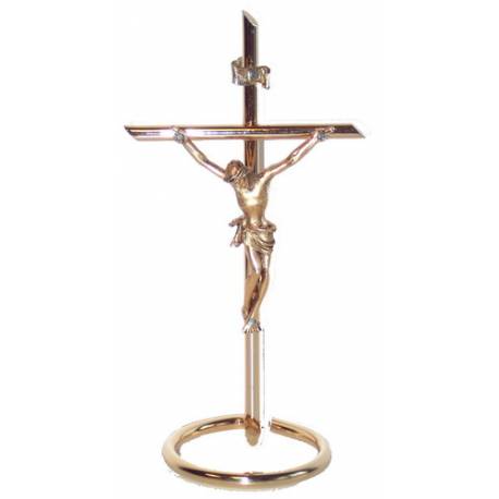 Croix sur Base - 20 cm - Métal Doré