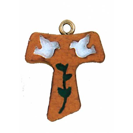Croix Tau s/cordon - 30 mm - Bois d'olivier