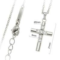 Croix 21 mm avec zircon et chaîne acier inoxydable