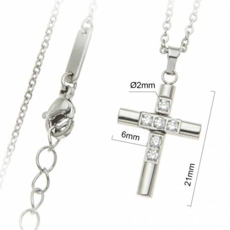 Croix 21 mm avec zircon et chaîne acier inoxydable