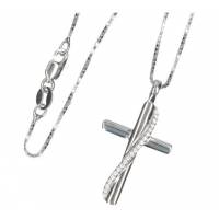 Kruisje 30 mm zilver met zirkonen en ketting 
