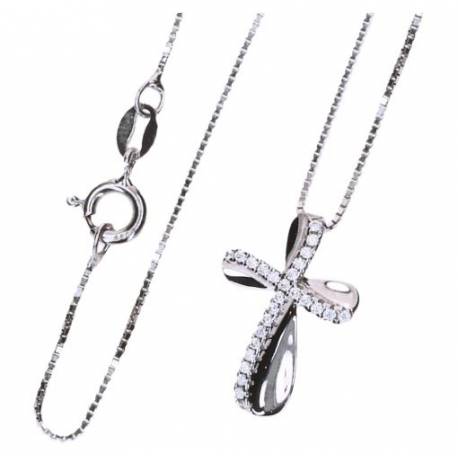Kruisje Zilver met Zirkonen 20 mm + Ketting 
