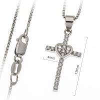 Kruisje 19 mm zilver met zirkonen en ketting 