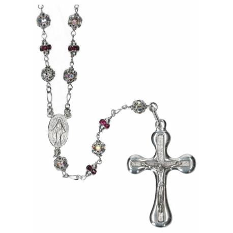 Chapelet Argent Rhodié Strass Multicolore 6 mm