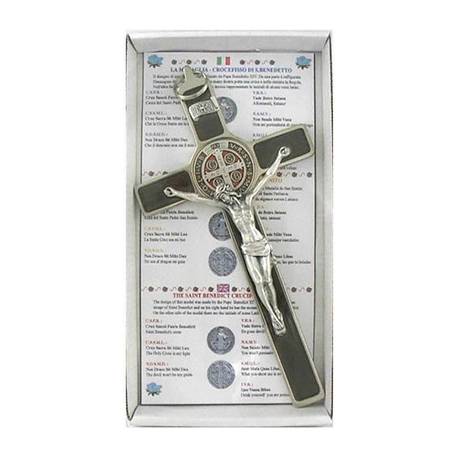 Croix St Benoît - 20 X 10 cm - Email Marron