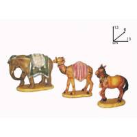 Chameau, éléphant et cheval de 13 cm pour crèche de Noël