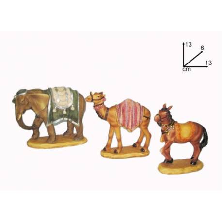 Kameel, olifant en paard van 13 cm voor kerststal 