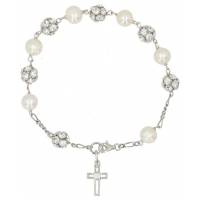 Bracelet-Dizainier Argent Rhodié Perle + strass 8 mm + Ecrin
