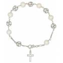 Armband-Tientje Zilver + Rhodium Parel + strass 8 mm + Schrijn 