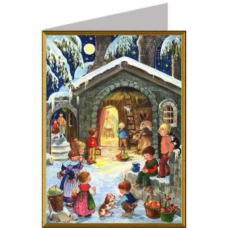 Carte de Noël traditionnelle avec la crèche + enveloppe
