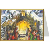 Dubbele traditionele kerstkaart met kerststal + envelop 