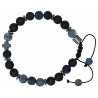 Bracelet homme avec pierres semi-précieuses et croix onyx+ hematite + sodalite