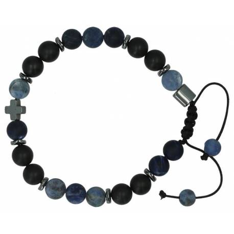 Mannenarmband met halfedelstenen onyx + hematiet + sodaliet 