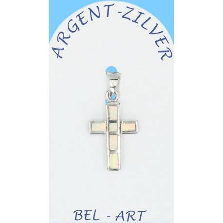 Croix Argent "Opal blanche" 18 X 13 Mm