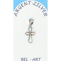 Croix Argent "Opal blanche" 15 X 10 Mm