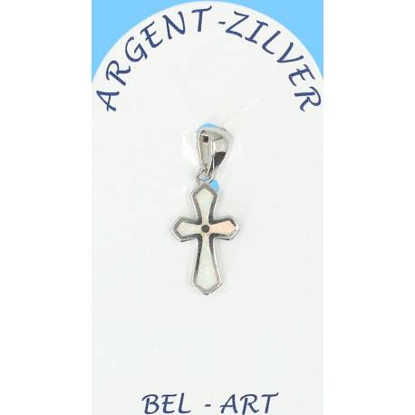 Croix Argent "Opal blanche" 15 X 10 Mm