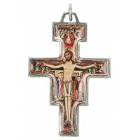 Croix St Damien 40 mm Métal argenté Email