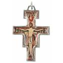 Croix St Damien 40 mm Métal argenté Email
