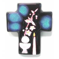 Croix Céramique - 12 X 10 cm - Bleu Foncé