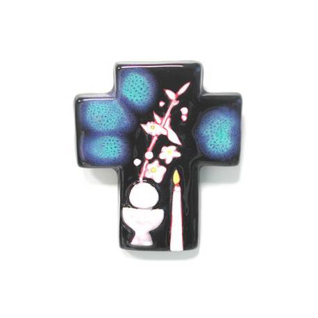 Croix Céramique - 12 X 10 cm - Bleu Foncé