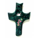 Croix Ceramique 20 X 13 Cm Vert Fonce