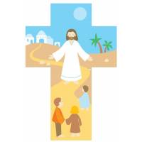 Croix murale Jésus avec des enfants 15 cm