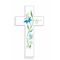 Croix murale Amour fleurs bleues 10 cm