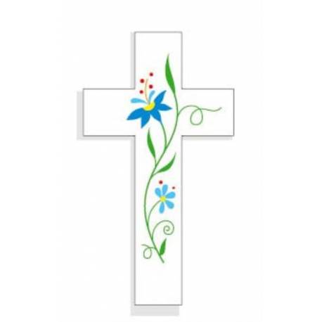 Croix murale Amour fleurs bleues 10 cm
