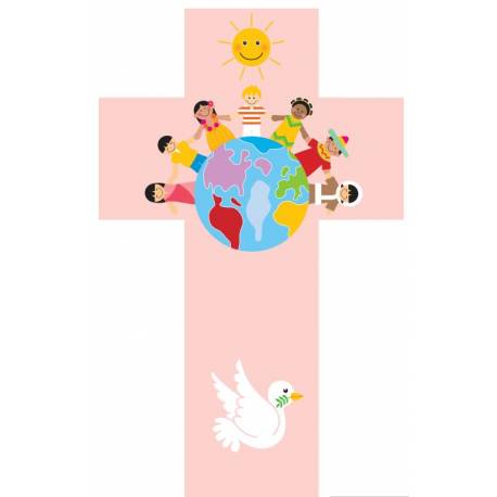 Croix Enfants du Monde rose 35x20cm