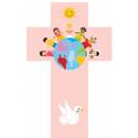 Croix Enfants du Monde rose 35x20cm