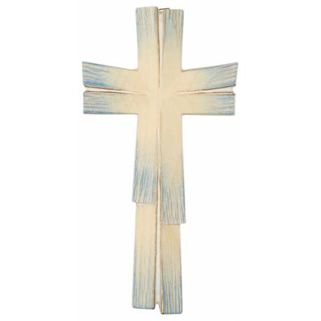 Houtsnijwerk Kruis H 15 cm natuur en blauw 