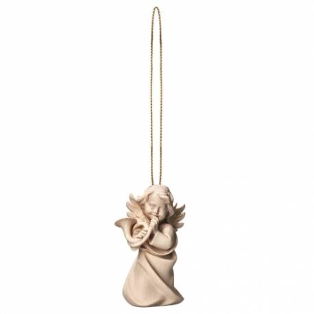 Houtsnijwerk Engel Met Hoorn om op te hangen 6 Cm/Natuur 