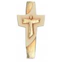 Croix Christ Ressucite En Bois Sculpte H 15Cm naturel + Or
