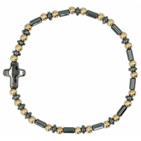Armband op elastiek Kralen verguld en hematite 