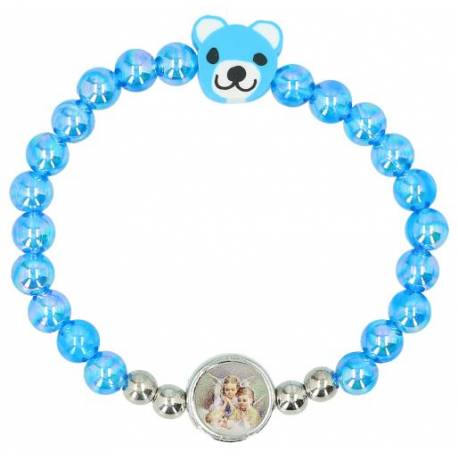 Bracelet sur élastique - 2 anges + enfant - Coul assort.