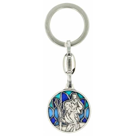 Porte-Clefs - St Christophe - 30 mm - Email Bleu