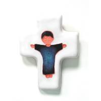 Kruisje Keramiek 10.5 X 8 cm Jezus donkerblauw / wit 