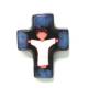 Croix Céramique 10.5 X 8 cm Jésus blanc/bleu foncé