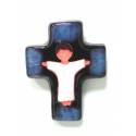 Croix Céramique 10.5 X 8 cm Jésus blanc/bleu foncé